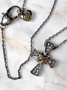 Brighton MERIDIAN TWO TONE MINI CROSS Silver Gold Crystals Necklace